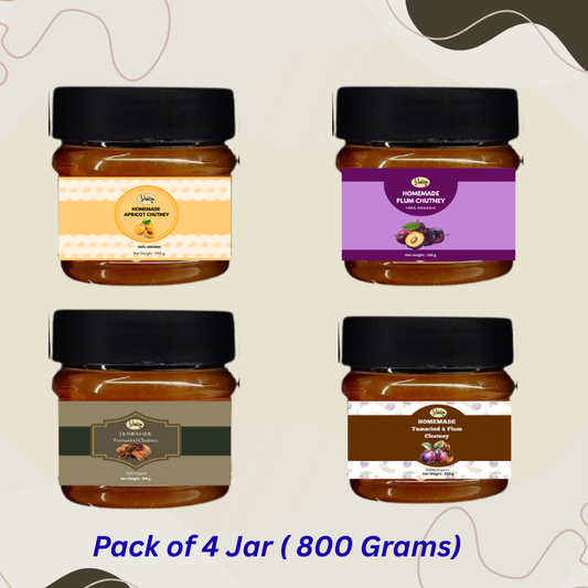 (800 Gram) Aloo Bukhara , Khubani , Imli ,  Imli Alorr Bukhara Chutney - Pack of 4 Jar
